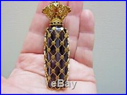 Vintage Miniature French Gold Gilt Lattice Filigree Blue Glass Perfume Bottle