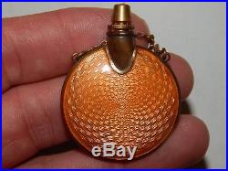 Vintage Miniature ORANGE Enameled Guilloche Perfume Purse Bottle