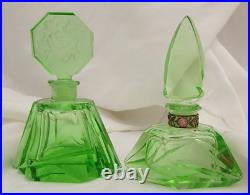 Vintage Morlee Czech Cut Crystal Green One Uranium Perfume Bottles AS IS