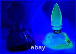 Vintage Morlee Czech Cut Crystal Green One Uranium Perfume Bottles AS IS