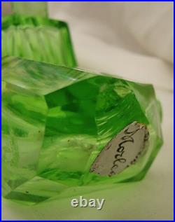 Vintage Morlee Czech Cut Crystal Green One Uranium Perfume Bottles AS IS