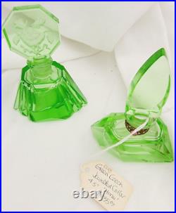 Vintage Morlee Czech Cut Crystal Green One Uranium Perfume Bottles AS IS