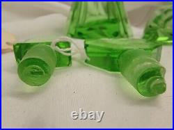 Vintage Morlee Czech Cut Crystal Green One Uranium Perfume Bottles AS IS