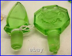 Vintage Morlee Czech Cut Crystal Green One Uranium Perfume Bottles AS IS