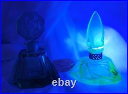 Vintage Morlee Czech Cut Crystal Green One Uranium Perfume Bottles AS IS