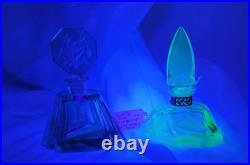 Vintage Morlee Czech Cut Crystal Green One Uranium Perfume Bottles AS IS