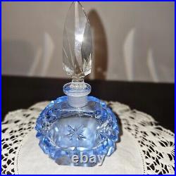 Vintage Morlee Czech Perfume Bottle Blue Cut Glass Crystal Diamond Stopper'20s