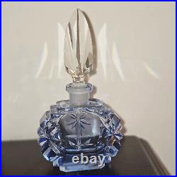 Vintage Morlee Czech Perfume Bottle Blue Cut Glass Crystal Diamond Stopper'20s