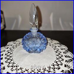 Vintage Morlee Czech Perfume Bottle Blue Cut Glass Crystal Diamond Stopper'20s