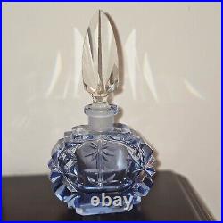 Vintage Morlee Czech Perfume Bottle Blue Cut Glass Crystal Diamond Stopper'20s