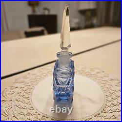 Vintage Morlee Czech Perfume Bottle Blue Cut Glass Crystal Diamond Stopper'20s