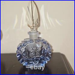 Vintage Morlee Czech Perfume Bottle Blue Cut Glass Crystal Diamond Stopper'20s