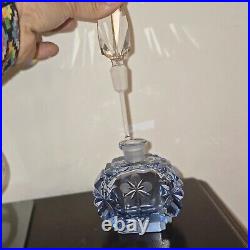 Vintage Morlee Czech Perfume Bottle Blue Cut Glass Crystal Diamond Stopper'20s