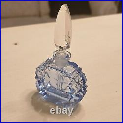 Vintage Morlee Czech Perfume Bottle Blue Cut Glass Crystal Diamond Stopper'20s