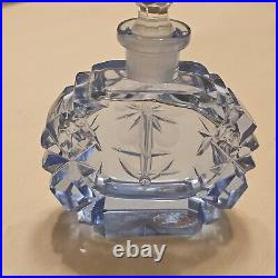 Vintage Morlee Czech Perfume Bottle Blue Cut Glass Crystal Diamond Stopper'20s