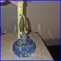 Vintage Morlee Czech Perfume Bottle Blue Cut Glass Crystal Diamond Stopper'20s