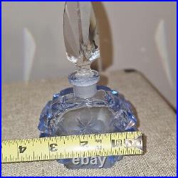 Vintage Morlee Czech Perfume Bottle Blue Cut Glass Crystal Diamond Stopper'20s