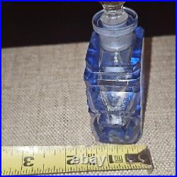 Vintage Morlee Czech Perfume Bottle Blue Cut Glass Crystal Diamond Stopper'20s