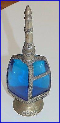 Vintage Morocco Moroccan Blue Cobalt Glass Rose Water Perfume Bottle Home Decor
