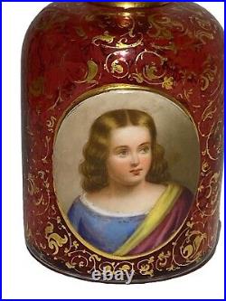 Vintage Moser Red Cranberry Gold Portrait Cameo Perfume Bottle Stopper