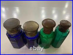 Vintage Mould Glass Perfume Bottles 4 Pcs 2 Cobalt &2 Green Vintage Antique Rare