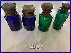 Vintage Mould Glass Perfume Bottles 4 Pcs 2 Cobalt &2 Green Vintage Antique Rare