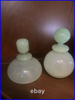 Vintage Murano Archimede Seguso Jade Green Glass Jadeite Perfume Bottle Set Of 2