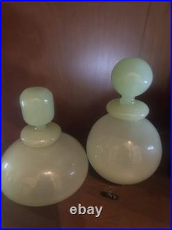 Vintage Murano Archimede Seguso Jade Green Glass Jadeite Perfume Bottle Set Of 2