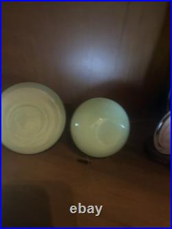 Vintage Murano Archimede Seguso Jade Green Glass Jadeite Perfume Bottle Set Of 2