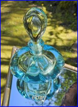 Vintage Murano Art Glass Perfume Bottle Teal Blue