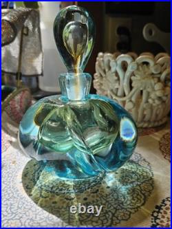 Vintage Murano Art Glass Perfume Bottle Teal Blue