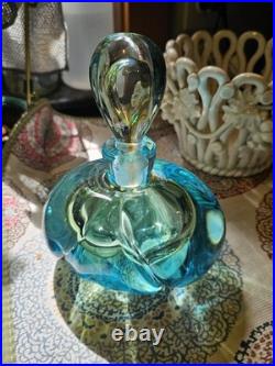 Vintage Murano Art Glass Perfume Bottle Teal Blue