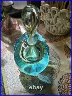 Vintage Murano Art Glass Perfume Bottle Teal Blue
