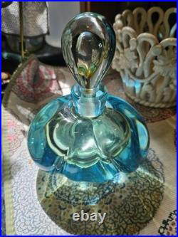 Vintage Murano Art Glass Perfume Bottle Teal Blue