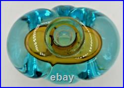 Vintage Murano Art Glass Perfume Bottle Teal and Yellow U256
