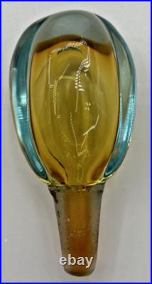 Vintage Murano Art Glass Perfume Bottle Teal and Yellow U256