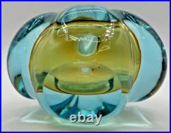Vintage Murano Art Glass Perfume Bottle Teal and Yellow U256