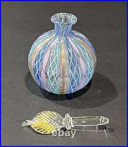Vintage Murano Art Glass Perfume Bottle w Ribbons & Lattice Multicolor Stripes