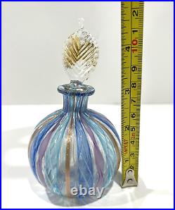 Vintage Murano Art Glass Perfume Bottle w Ribbons & Lattice Multicolor Stripes