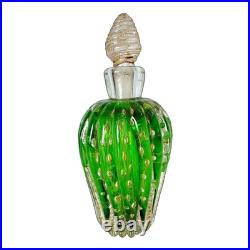 Vintage Murano Green Gold Leaf Glass Perfume Bottle (Attr Barovier & Toso)