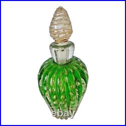 Vintage Murano Green Gold Leaf Glass Perfume Bottle (Attr Barovier & Toso)