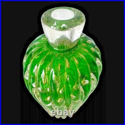 Vintage Murano Green Gold Leaf Glass Perfume Bottle (Attr Barovier & Toso)