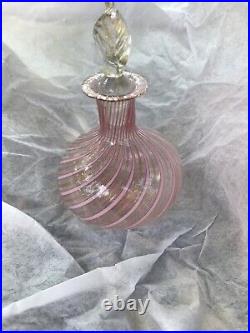 Vintage Murano Latticino Perfume Bottle With Leaf Stopper