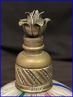Vintage Murano Multi Color Latticino Art Glass Perfume Bottle with Silver Stopper