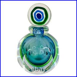 Vintage Murano Sommerso Glass 5.5 Bulls Eye Blue Green Perfume Bottle