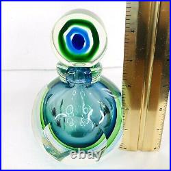 Vintage Murano Sommerso Glass 5.5 Bulls Eye Blue Green Perfume Bottle