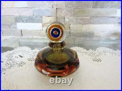 Vintage Murano Sommerso Style Amber & Blue Large Perfume Bottle w Stopper