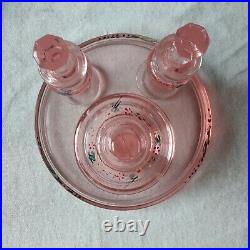 Vintage New Martinsville Glass Pink Vanitiy Set- Perfume Bottles, Puff Jar &Tray