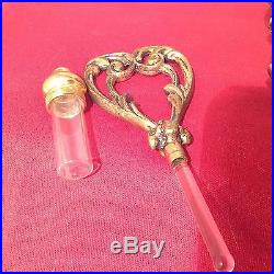 Vintage ORMOLU Gold Filigree Glass Victorian 8 Vanity ROSE HEART Perfume Bottle