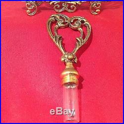 Vintage ORMOLU Gold Filigree Glass Victorian 8 Vanity ROSE HEART Perfume Bottle